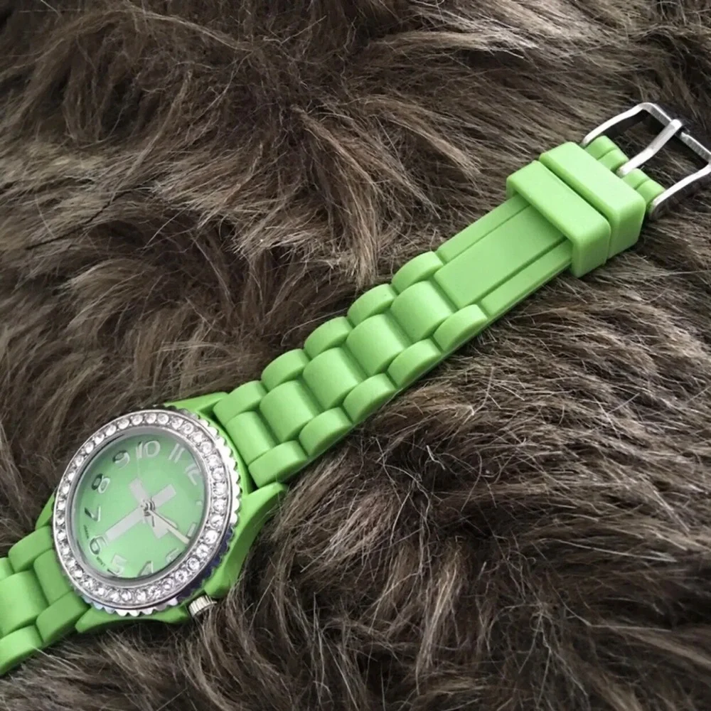 Ladies Geneva Platinum green silicone band watch